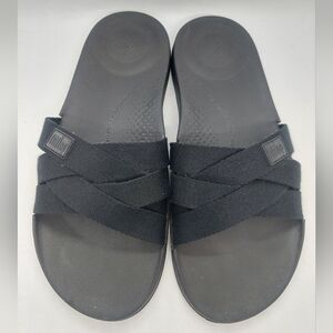 FitFlop Iqushion Multi-Strap Black Slide Sandals Women Size 41 US 9 Comfy Casual